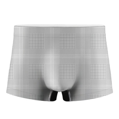 Grey And White Glen Plaid Print Men's Boxer Briefs