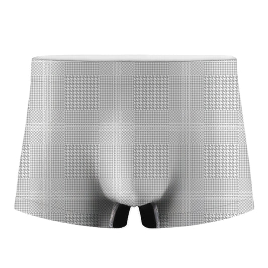 Grey And White Glen Plaid Print Men's Boxer Briefs