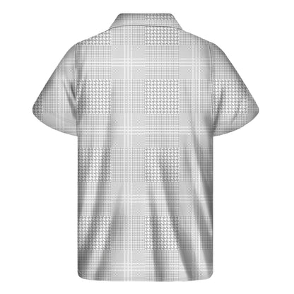 Grey And White Glen Plaid Print Men's Short Sleeve Shirt