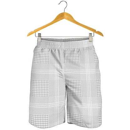 Grey And White Glen Plaid Print Men's Shorts