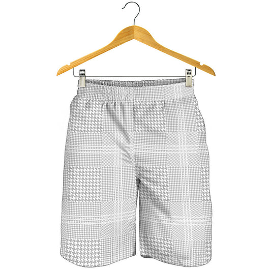 Grey And White Glen Plaid Print Men's Shorts