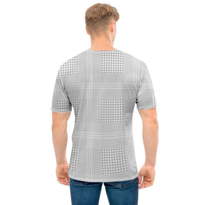 Grey And White Glen Plaid Print Men's T-Shirt