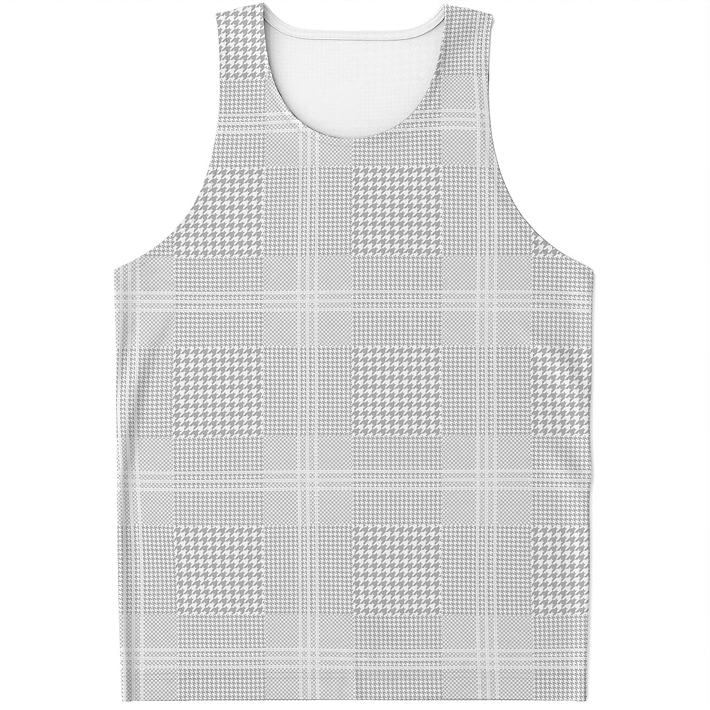 Grey And White Glen Plaid Print Men's Tank Top