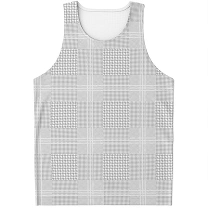 Grey And White Glen Plaid Print Men's Tank Top