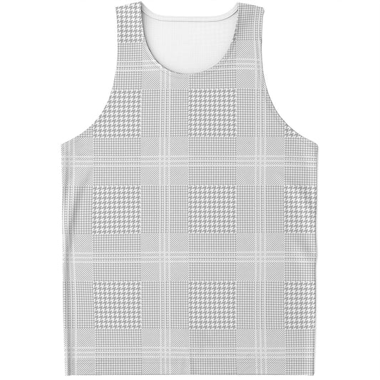 Grey And White Glen Plaid Print Men's Tank Top