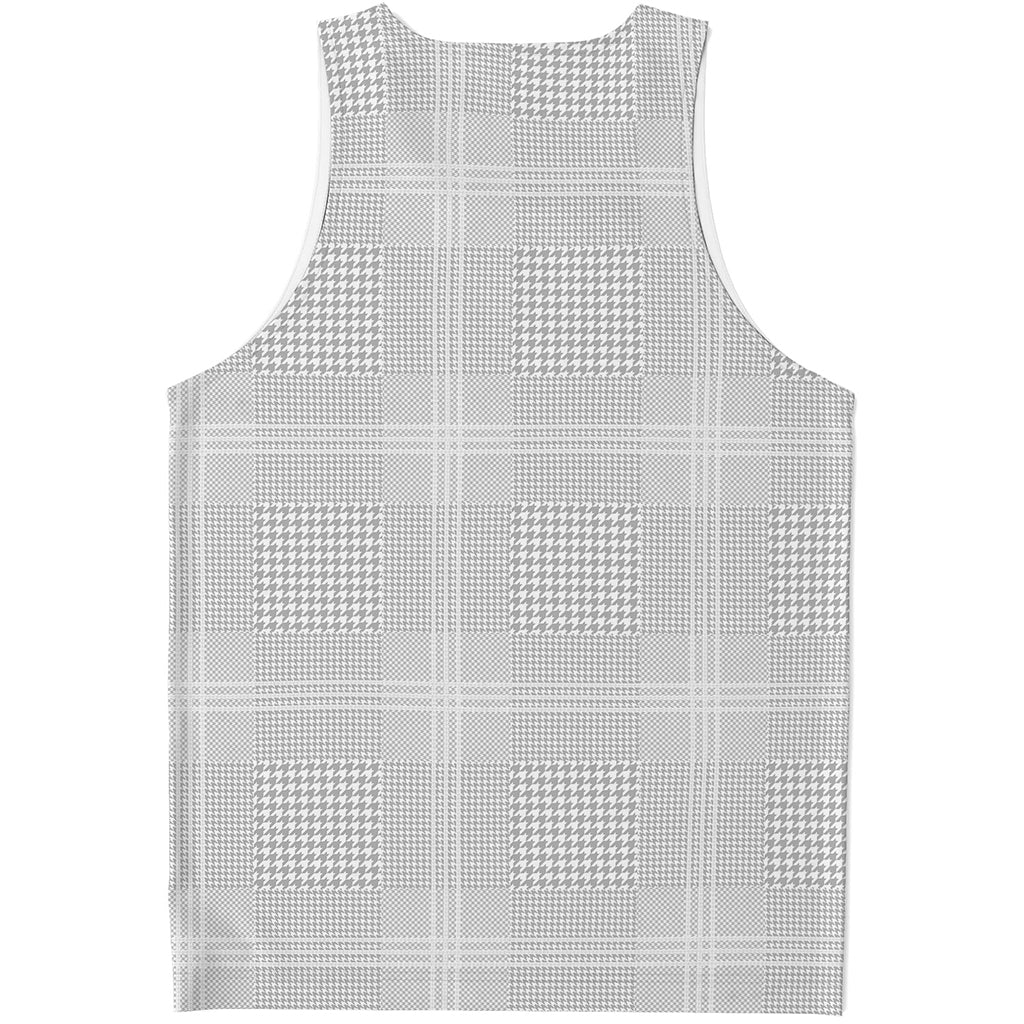 Grey And White Glen Plaid Print Men's Tank Top