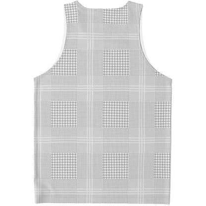 Grey And White Glen Plaid Print Men's Tank Top