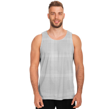 Grey And White Glen Plaid Print Men's Tank Top
