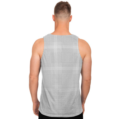 Grey And White Glen Plaid Print Men's Tank Top
