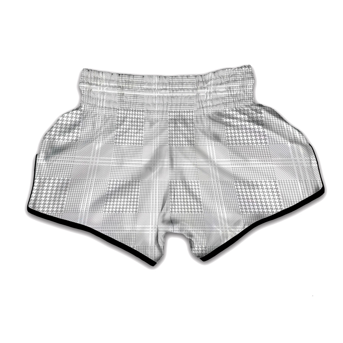 Grey And White Glen Plaid Print Muay Thai Boxing Shorts