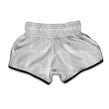 Grey And White Glen Plaid Print Muay Thai Boxing Shorts