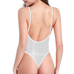 Grey And White Glen Plaid Print One Piece High Cut Swimsuit