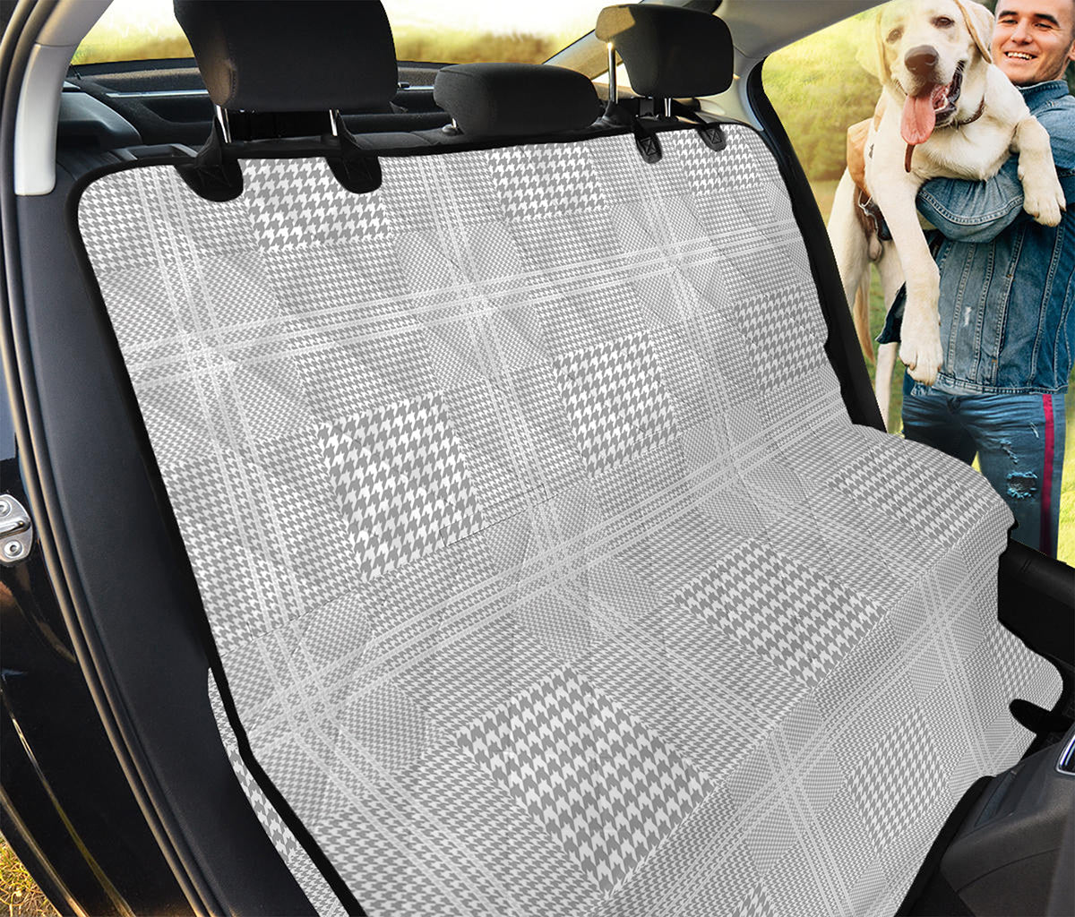 Grey And White Glen Plaid Print Pet Car Back Seat Cover