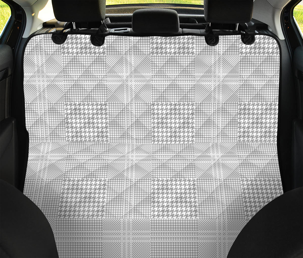 Grey And White Glen Plaid Print Pet Car Back Seat Cover