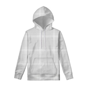 Grey And White Glen Plaid Print Pullover Hoodie