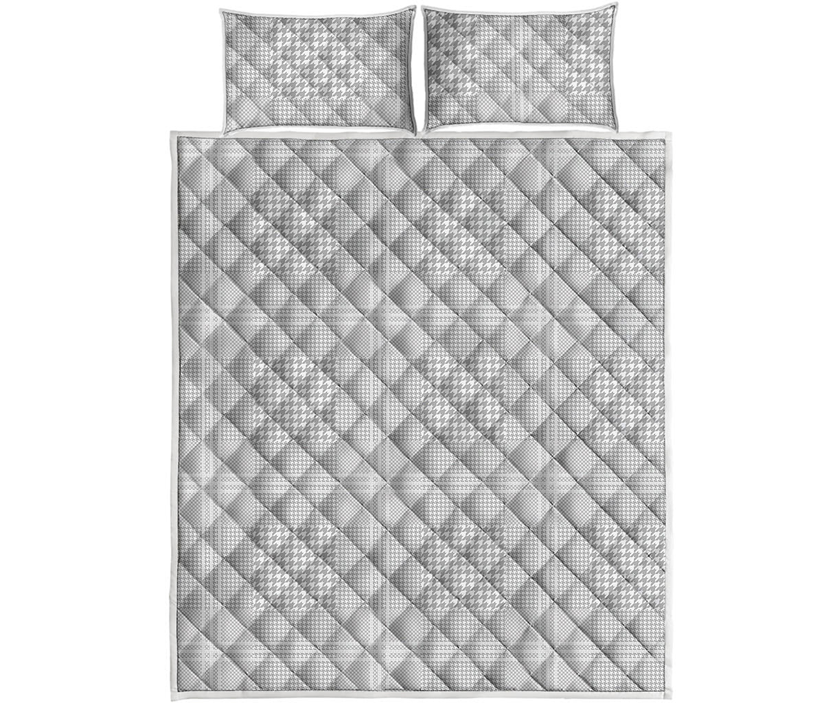 Grey And White Glen Plaid Print Quilt Bed Set