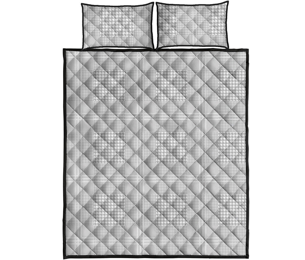 Grey And White Glen Plaid Print Quilt Bed Set