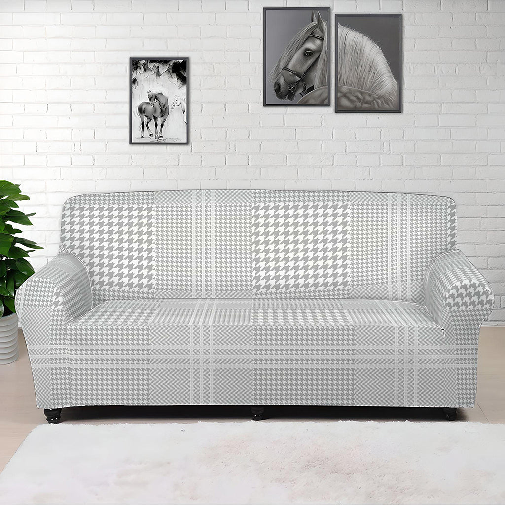 Grey And White Glen Plaid Print Sofa Cover