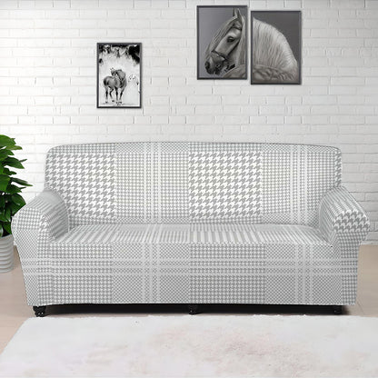 Grey And White Glen Plaid Print Sofa Cover