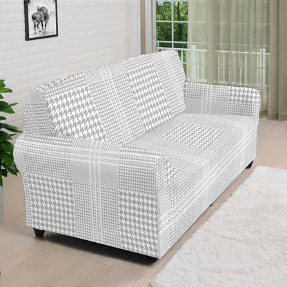 Grey And White Glen Plaid Print Sofa Cover