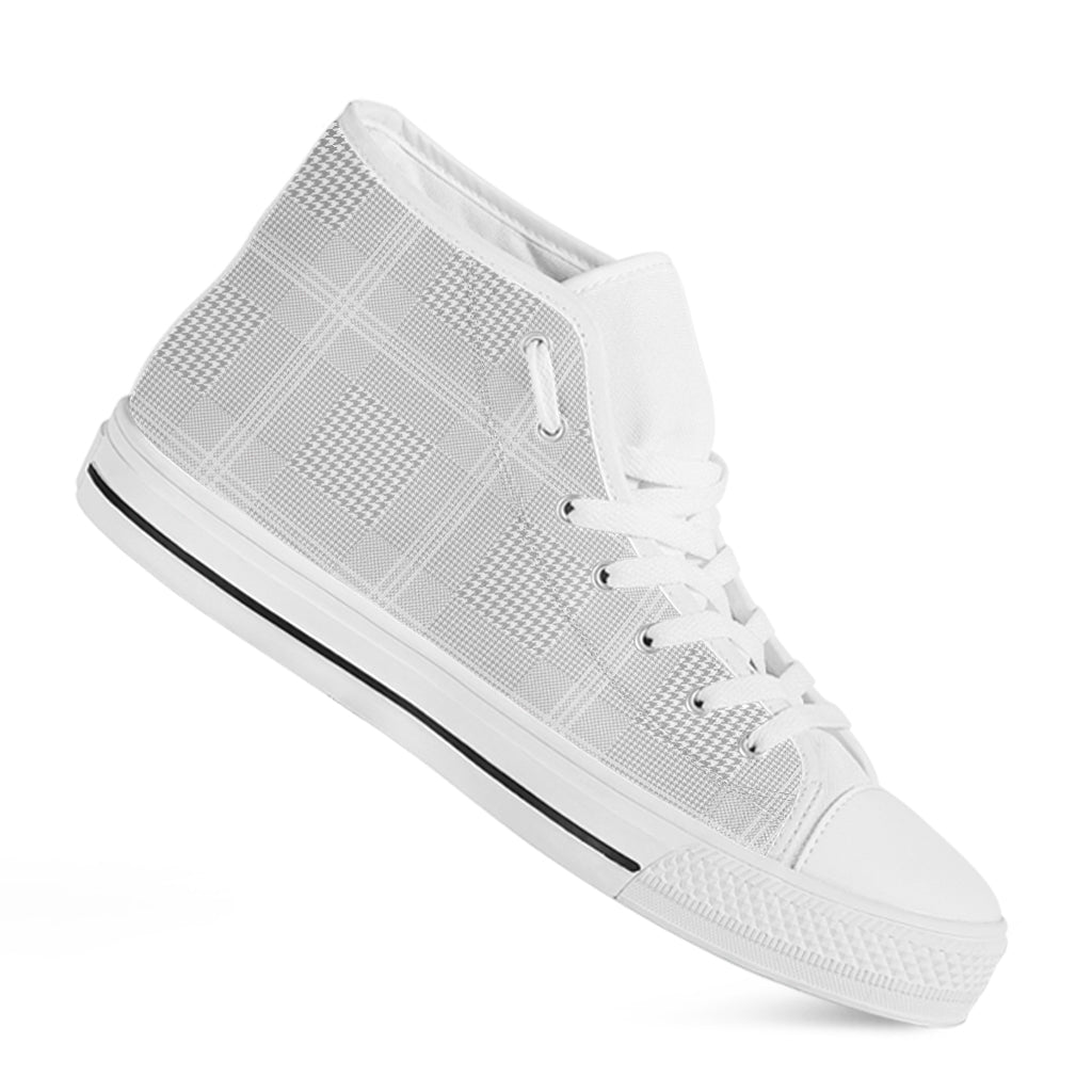 Grey And White Glen Plaid Print White High Top Shoes