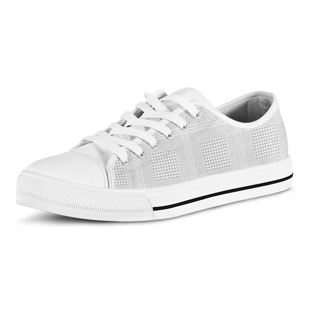 Grey And White Glen Plaid Print White Low Top Shoes