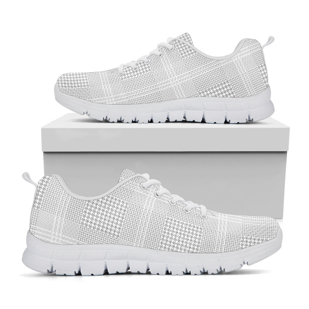 Grey And White Glen Plaid Print White Sneakers