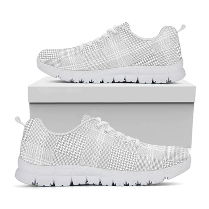 Grey And White Glen Plaid Print White Sneakers