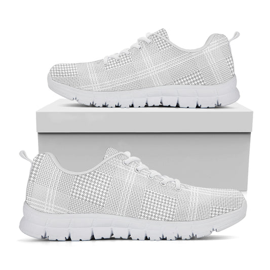 Grey And White Glen Plaid Print White Sneakers