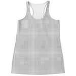 Grey And White Glen Plaid Print Women's Racerback Tank Top