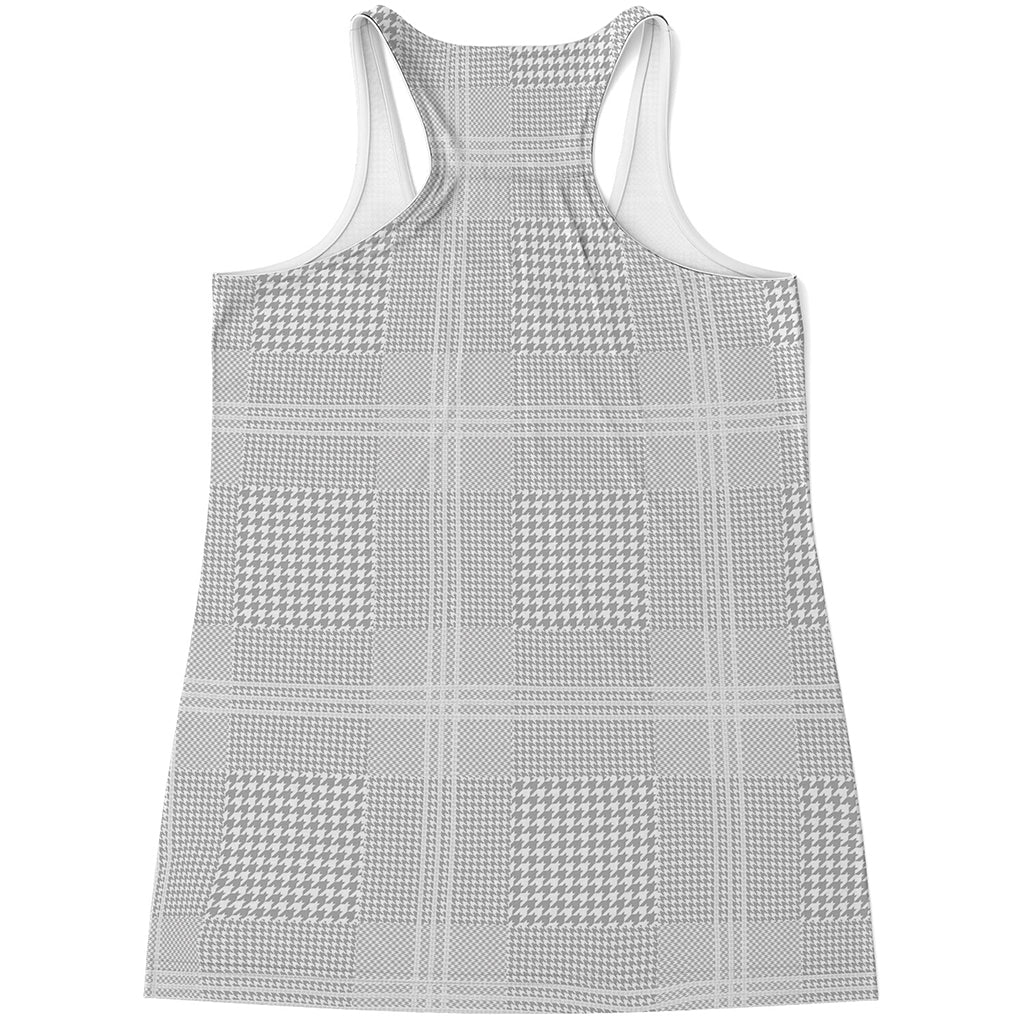 Grey And White Glen Plaid Print Women's Racerback Tank Top