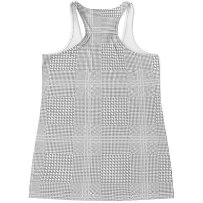 Grey And White Glen Plaid Print Women's Racerback Tank Top