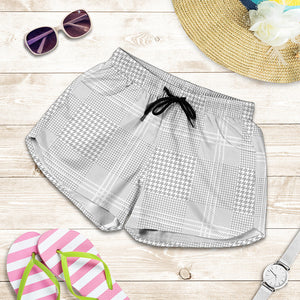 Grey And White Glen Plaid Print Women's Shorts