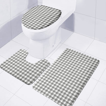 Grey And White Houndstooth Pattern Print 3 Piece Bath Mat Set