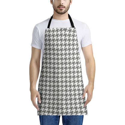 Grey And White Houndstooth Pattern Print Apron