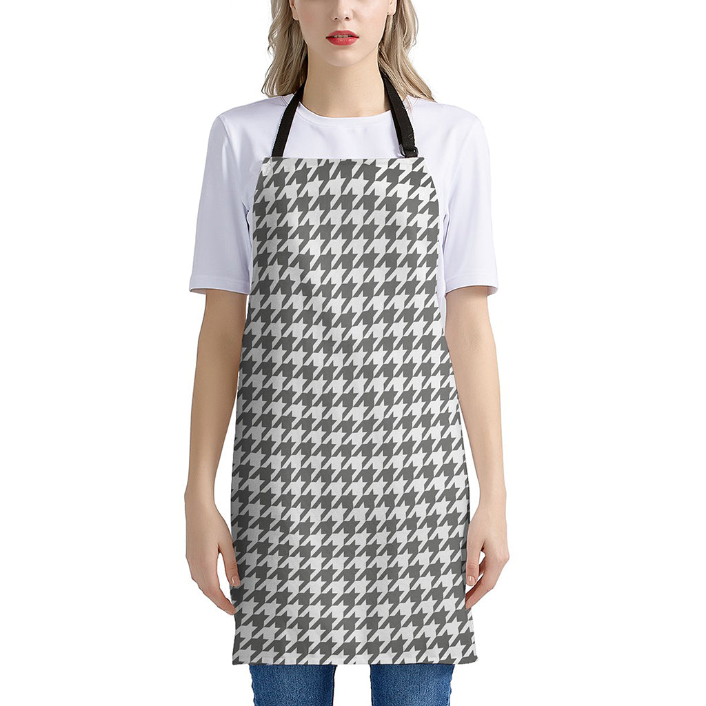 Grey And White Houndstooth Pattern Print Apron