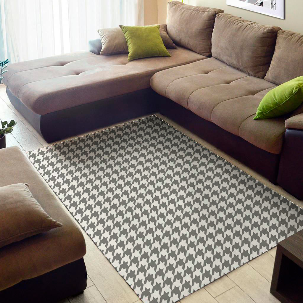 Grey And White Houndstooth Pattern Print Area Rug