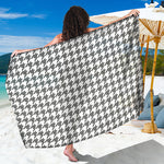 Grey And White Houndstooth Pattern Print Beach Sarong Wrap