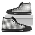Grey And White Houndstooth Pattern Print Black High Top Sneakers
