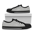 Grey And White Houndstooth Pattern Print Black Low Top Sneakers