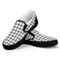 Grey And White Houndstooth Pattern Print Black Slip On Sneakers