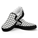 Grey And White Houndstooth Pattern Print Black Slip On Shoes