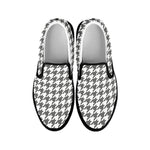 Grey And White Houndstooth Pattern Print Black Slip On Shoes