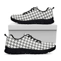Grey And White Houndstooth Pattern Print Black Running Shoes