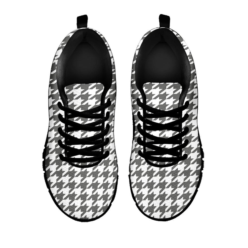 Grey And White Houndstooth Pattern Print Black Sneakers