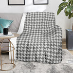 Grey And White Houndstooth Pattern Print Blanket