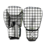 Grey And White Houndstooth Pattern Print Boxing Gloves
