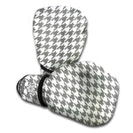 Grey And White Houndstooth Pattern Print Boxing Gloves