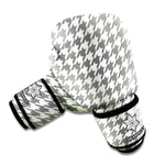 Grey And White Houndstooth Pattern Print Boxing Gloves