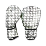 Grey And White Houndstooth Pattern Print Boxing Gloves